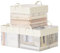 SONGMICS Aufbewahrungsbox 3er Set, Aufbewahrungskorb mittelgroß, Ordnungsboxen Stoff, Faltbox, transparentes Nylonnetz, 40 x 30 x 25 cm, Griffe, für Schlafzimmer, Wohnzimmer, cremeweiß RFB940W01