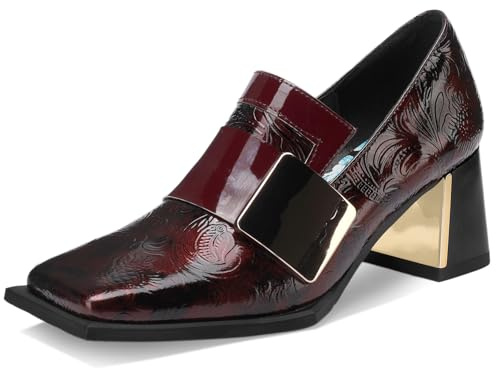 TDD Mocasines para mujer de charol con hebilla y puntera cuadrada, vestido de bloque grueso, sin cordones, anchos, casuales, cómodos, elegantes, zapatos de 5 cm