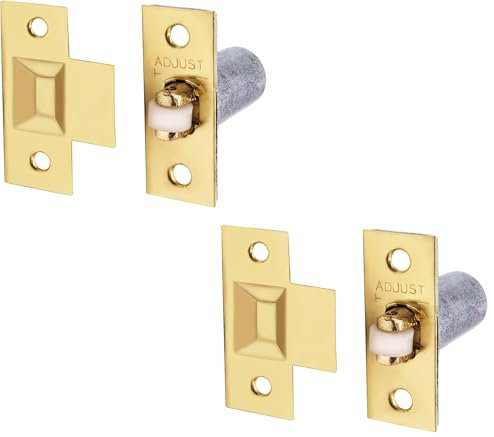 Pack of 2 Adjustable Roller Catch Spring Loaded Latch Lock for Internal Doors | Brass Plated