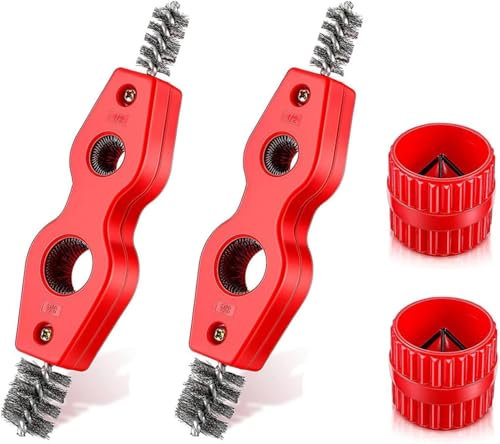 4Pcs Pipe Cleaner Plumbing Set, 2 Copper Pipe Cleaners & 2 Reamers, 4 in 1 Pipe Deburring Tool, Pipe Cleaner for Drill Copper PVC Pipe