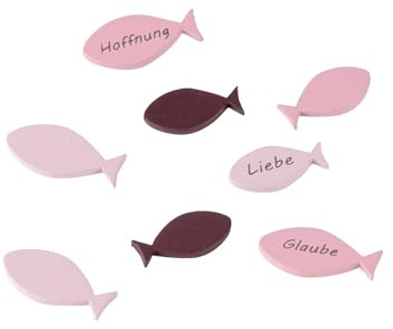 ReWu Streudeko Fische aus Holz Rosa Rot - Tischdekoration Taufe Hochzeit Komformation Kommunion DIY-Dekoration Geschenkverzierung Glaube Liebe Hoffnung Deko-Idee 8-Stück