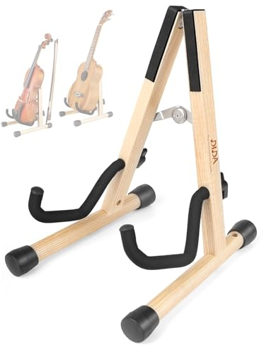 Ukulelenständer, Violinenständer mit Bogenhalter, faltbarer Ukulelenständer für Reisen, A-Rahmenhalter für Violine, Banjo und Mandoline, Holzboden Ukulelenhalter (Buchenholz, Ukulele und Violine)