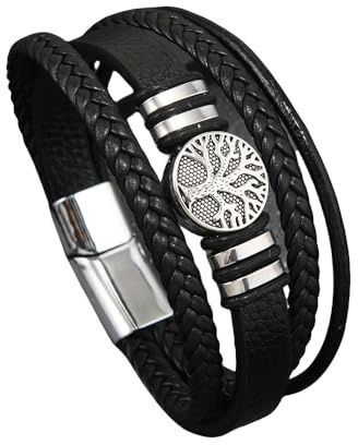 HUIANGLIYG Bracelet Homme,Bracelet en Cuir Tressé pour Homme, Motif Arbre de Vie, Multicouche, Tissé À La Main, avec Fermoir, Style Vintage Viking, pour La Fête des Pères