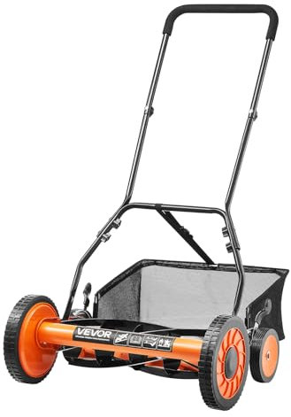 VEVOR Tosaerba a Spinta Manuale con 5 Lame Larghezza di Taglio 450 mm, Senza Motore, Altezza di Taglio Regolabile da 35-62 mm, Rasaerba a Spinta 4 Ruote Sacco Raccoglierba per Giardino Prato