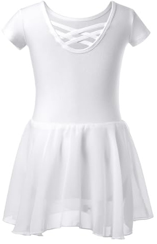 DGSHIRLDJO Kinder Ballettkleidung Mädchen Kurzarm Baumwolle Ballettkleid Balletttrikot Tanzkleid Tanzbody mit Chiffon Rock Tütü