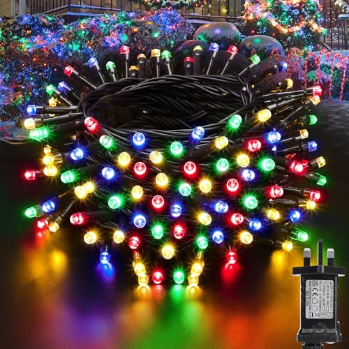 Moxled Christmas Tree Lights Multicolor - 15M 100 LED Outdoor Christmas Lights Waterproof, Timer, Memory, 12 Modes Expandable Fairy String Lights Mains Powered for Outdoor Indoor Xmas Tree Decorations