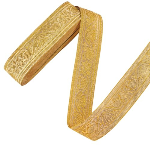 CRAFTYMELODY Ruban Jacquard Brodé Doré de 10 m de Long 1 5/8cm de Large pour Rideaux Couture Accessoires de Vêtements