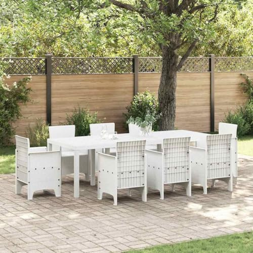 QUAHEAS Gartentisch Weiß 250x100x73 cm, Poly-Rattan Esstisch für Außenbereich, Robuster Terrassentisch mit Stahlgestell, Modernes Design, Langlebiger Outdoor Table für 6 Personen