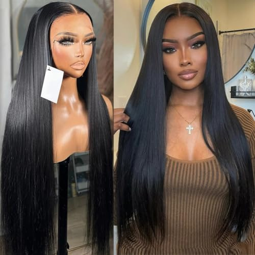 12A 13x6 HD Transparent Lace Front Wigs Human Hair 200 Density Silky Straight Human Hair Wigs for Women Glueless Virgin Hair Lace Frontal Wig Pre Plucked with Baby Hair (24 Inch)