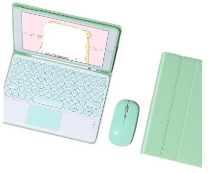 kuaijiexiaopu Tablet Protective Case with Keyboard and Mouse Set Suitable for iPad Pro 13 inches 2024(Round keyboard+mouse+Green)