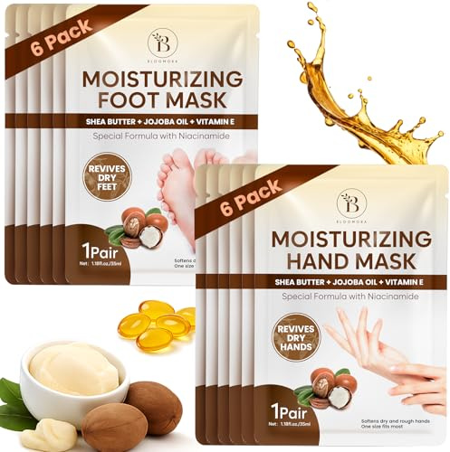 Masque Main et Pied Hydratant - Beurre de Karité et Vitamine E - Lot de 6