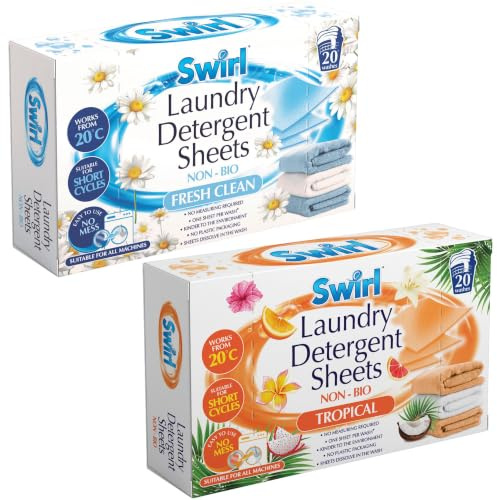 Laundry Detergent Sheets 40 Pack (20 Fresh Clean + 20 Tropical) – Non Bio Washing Sheets for Machine Wash – Eco Friendly Alternative to Washing Powder, Liquid, Pods & Capsules