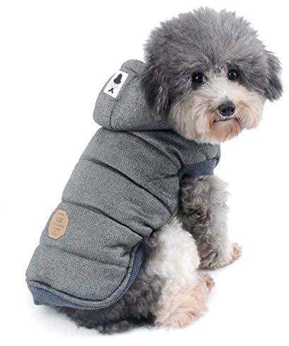 Ranphy Winterjacken Wintermäntel mit Kapuze für Kleine Hunde, Hundejacke mit Fleece Einlage Hundemantel aus Baumwolle Haustier Kleider Winddicht Jacke Bekleidung Kapuzenjacke für Katze Grau S