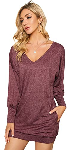 ZANZEA Damen V Ausschnitt langärmliges Casual Oversized Top lose Pullover Tunika Sweater Sweatshirt-Kleid