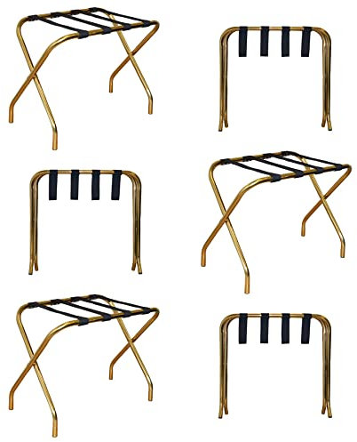 Harbour Housewares Folding Metal Luggage Racks - Gold - Pack of 6 - Portable Folding Single Tier Home Bedroom Suitcase Foldable Suit Case Holder Travel Chest Storage Stand