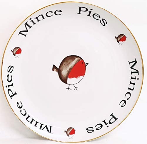Fat Robin Mince Pies Platter 31 cm 12 Gilded Porcelain Round Serving Plate Hand Decorated UK