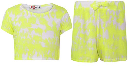A2Z 4 Kids Kids Girls Tops Tees & Half Pant Summer Outfit Sets - Crop & Shorts 525 Tie Dye N Yellow_7-8
