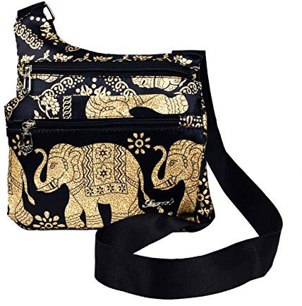 WONSHREE Umhängetasche für Damen, mehrere Taschen, Umhängetasche, Boho, Elefant, lässig, Nylon, Geldbörse, Handtasche, Black Elephant a, Einheitsgröße