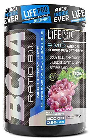 Life Pro BCAA Pro 8:1:1 300 gramos | Suplemento con Aminoácidos de Cadena Ramificada, Leucina, Valina e Isoleucina, Sabor Fruit Punch