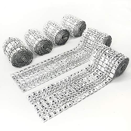 Allazone 6 Reihen 1M Silber Strassband Pyramide Acrylic Rhinestone, Acrylrhinestone Diamant Band für Hochzeitstorten Geburtstag Torte Gastgeschenkbox, Kunsthandwerk Projekt