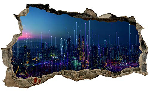 3D Wandtattoo Mauerloch Wandsticker Wandaufkleber Durchbruch Städte Landschaft Abenteuer selbstklebend H 60 x B 100 Schlafzimmer Wohnzimmer (WL53 Future City)