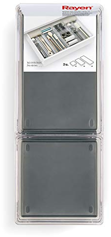 Rayen - Set de 3 Bandejas Organizadoras para Cajones, Configuración Modular con Patas Antideslizantes y Bases Extraíbles, Transparentes