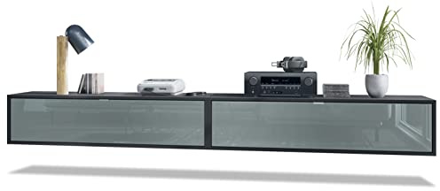 Vladon 2er-Set TV Board Lana 120, Made in Germany, Lowboards je 120 x 29 x 37 cm mit viel Stauraum, Korpus in Schwarz matt, Fronten in Grau Hochglanz | Große Farbauswahl