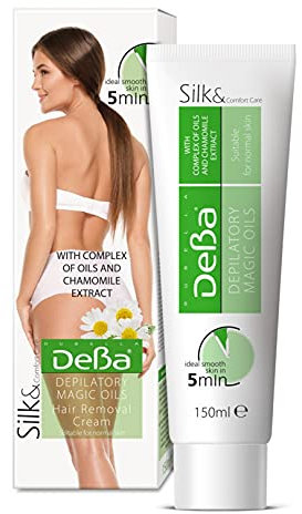 DeBa Haarentfernungscreme für Normale Haut | Kamillen-Extrakt, Urea, Sheabutter, Mandelöl, Bisabolol | Schnelle und Schmerzlose Haarentfernung in nur 5 Minuten - 150 ml