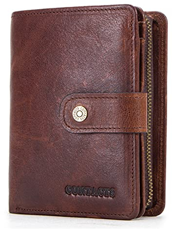 Vintage Leder Portemonnaie Herren mit 12 Kartenfächer mit Metall Reißverschluss große Kapazität Geldbeutel Hochwertige Geldbörse,Brown