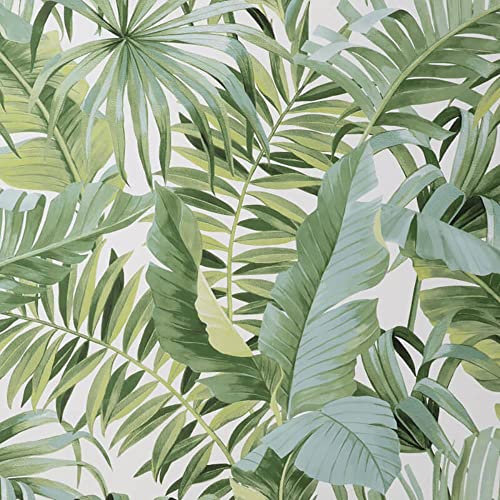 Sample White Green Maui Leaf Wallpaper Tropical Jungle Palm Modern Natural