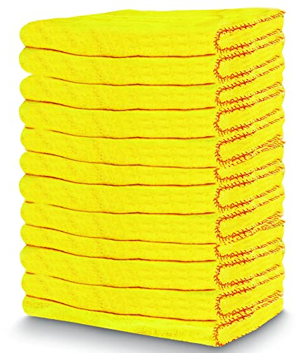 SOL 12pk Yellow Duster, 100% Cotton Cleaning Cloths, 50 x 40cm Lint Free Cloths for Oiling Wood & Cleaning Window, Highly Absorbent Multi Surface Cleaner for Car, Kitchen, Floor, Glass & Furniture