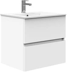 Baikal Bagno Onyx, 2 cassetti, sospeso a Parete, con lavabo in Ceramica. Mobile Montato, Melamina 16, 64, Bianco, 50 cm
