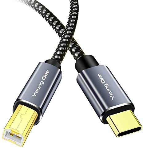 Yeung Qee USB C to USB B Printer Cable 4M, Braided High Speed USB Type C to USB 2.0 Type B Printer Scanner Cable Compatible with Brother,HP,Lexmark, Dell, Fax,Samsung etc (4m)
