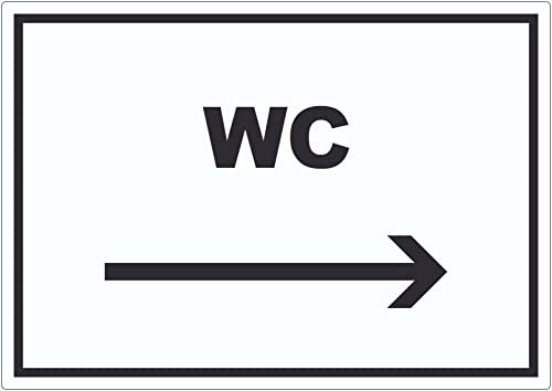 WC Aufkleber mit Text und Richtungspfeil rechts Toilette Klo waagerecht A8 (52x74mm)
