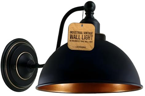 LEDSone Industrielle Wandleuchte Vintage Retro Eisen Lampenschirm E27 Deckenleuchte Wandlampe Innenbeleuchtung für Küche Esszimmer Schlafzimmer Restaurant Bar (schwarz innen gold)