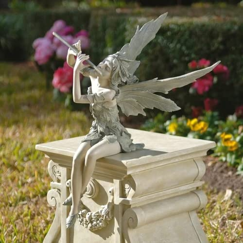 Welink 18 cm sitzende Fee Statue Flöte Elf Statue Engelsflügel Skulptur Garten Fee Figur Garten Topfpflanzen Dekor