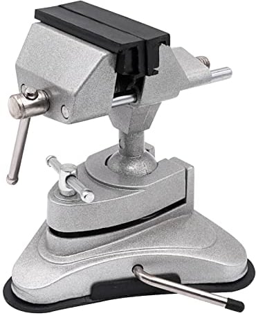 BREUAILY Abrazadera portátil de tornillo de banco de aleación de aluminio con giro de 360 grados y potente succión base de vacío para reparaciones de bricolaje, soldadura modelado