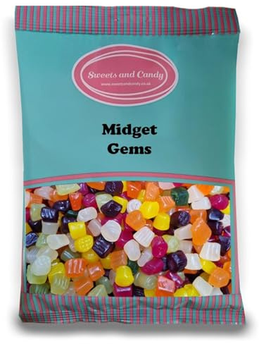 Sweets and Candy® Midget Gems 1Kg - Traditional Fruity Gummy Sweets in Bite Size Shapes - Colourful Retro Midget Gums Firm Chewy Texture - Bulk 1 Kilo Bag - Pick and Mix Share Size Bags