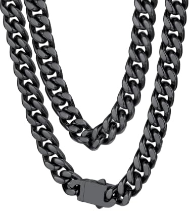 ChainsPro Mens Chain Necklace, Stainless Steel Cuban Chain Necklace, Silver/Gold/Black Curb Chains Link Necklaces 5/7/9/12mm Width 18/20/22/24/26/28/30 inch Length