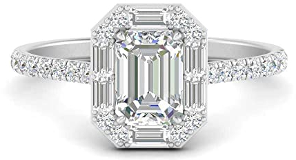 JewelryGift Art Deco Emerald Cut Halo Ring Sterling Silver Created Cubic Zircon Emerald Shape White Color Halo Engagement Rings Prong Setting in Size Z Handcraft Chakra Healing SR-D151-EMERALD-WCZ-Z