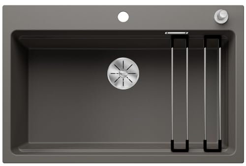 BLANCO ETAGON 8 | Granitspüle aus SILGRANIT vulkangrau | Einbauart: Einbau von Oben | für 80 cm breite Unterschränke | Durchdachtes Systemkonzept mit vielseitig verwendbaren ETAGON-Schienen