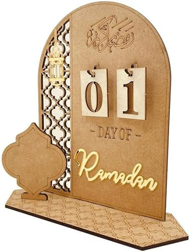 Ramadan Adventskalender Holz Countdown Kalender Dekorationen für Zuhause, 30 Tage bis Eid, Ramadan Geschenk für Kinder, Ramadan und Eid Dekor (A)