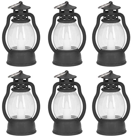HEITIGN 6 Pieces Vintage Lantern Battery Operated LED Flickering Lanterns Mini Hanging Lanterns Lamps Decorations for Indoor Outdoor(Black)