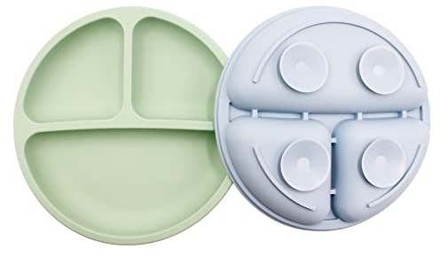 Jmbabe Silicone Suction Toddler Plates, 2Pcs Baby Suction Plates for High Chair Tray, Divided, Dishwasher & Microwave Safe (2 Pack)
