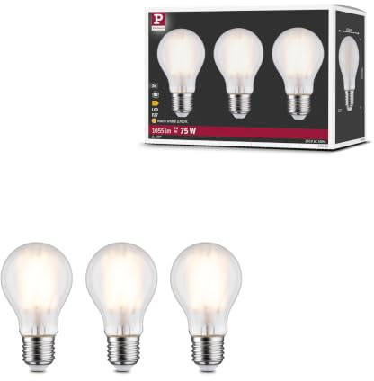 Paulmann 29092 Filament 230V LED Birne E27 3er-Pack 3x9W 3x1055lm 60mm Matt Glas 2700K - Warmweiß