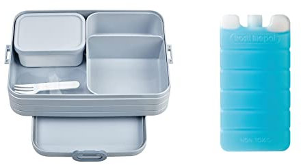 Mepal Brotdose Large 1500 ml Set mit Kühlakku | Bento Lunchbox mit Fächern & Gabel | für 4 Sandwiches oder 8 Brotscheiben | mikrowellengeeignet (ohne Deckel) | BPA-frei | Nordic Blue