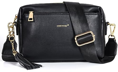 TANTOMI Umhängetasche Damen,Handtasche Damen,Crossbody Bag Breitem Schultergurt kleine umhängetasche damen für Drei Reißverschlussfächern,Tasche Damen für Tägliches Arbeiten,Einkaufen,Reisen