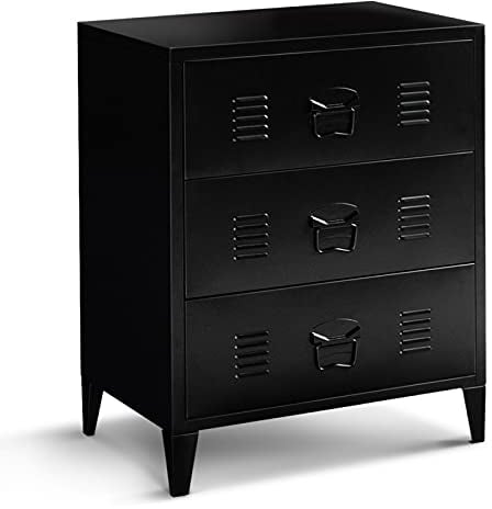 IDMarket - Commode Ester 60 cm 3 tiroirs métal Noir Design Industriel