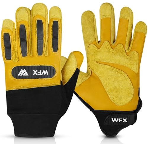 WFX Mens Leather Gardening Gloves Safety Work Gloves for Garden & Building Work Comfortable Breathable Construction Gloves for Men with Secure Grip on Palm (Yellow-Men Size, L (Pack of 1))