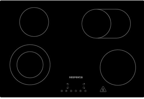 Respekta Rahmenloses Glaskeramikkochfeld autark/Einbaukochfeld mit 4 Kochzonen / 9 Leistungsstufen/Touch Control/Bräterzone & 2-Kreis Kochplatte/Timer / 77 cm/in schwarz/KM 7700-28